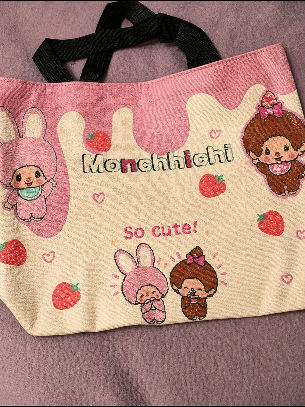 Monchhichi Pink & Cream Strawberry Tote Bag
